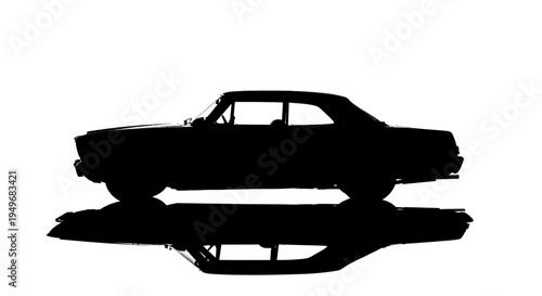 Classic car silhouette reflected on white background editorial stock photo