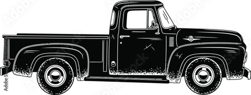 Classic Black Vintage Pickup Truck Illustration.