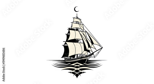 Sailing ship illustration against white background for design elements