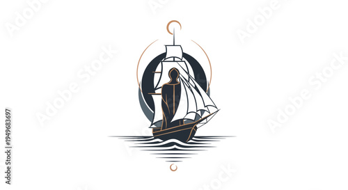 Sailing ship illustration against white background for commercial use