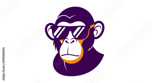 Stylized cartoon monkey wearing sunglasses on white background