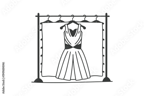 Elegant Dress on a Clothing Rack with Decorative Lights.