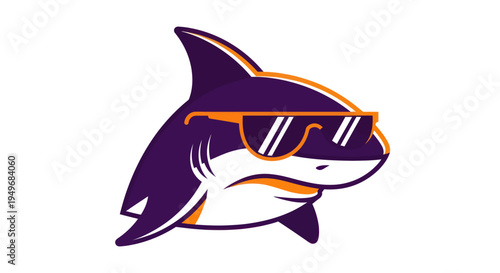 Stylized cartoon shark wearing sunglasses isolated on white background