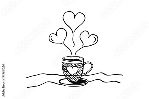 Hand Drawn Coffee Cup with Heart Steam.