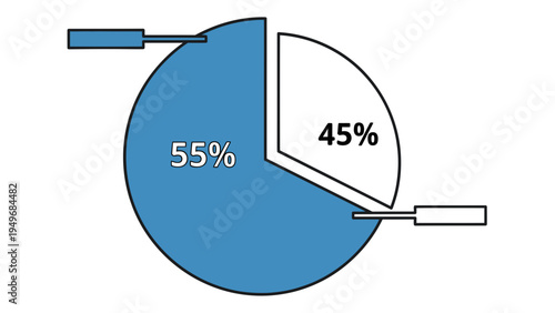 Pie Chart Mockup Template with 55% and 45% Segments, Isolated on White Background for Data Visualization and Business Reports