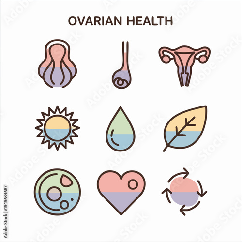 Ovarian Health Icon Set For Awareness.