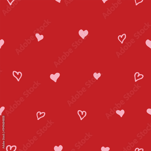 Red background with small hearts seamless romantic valentine pattern