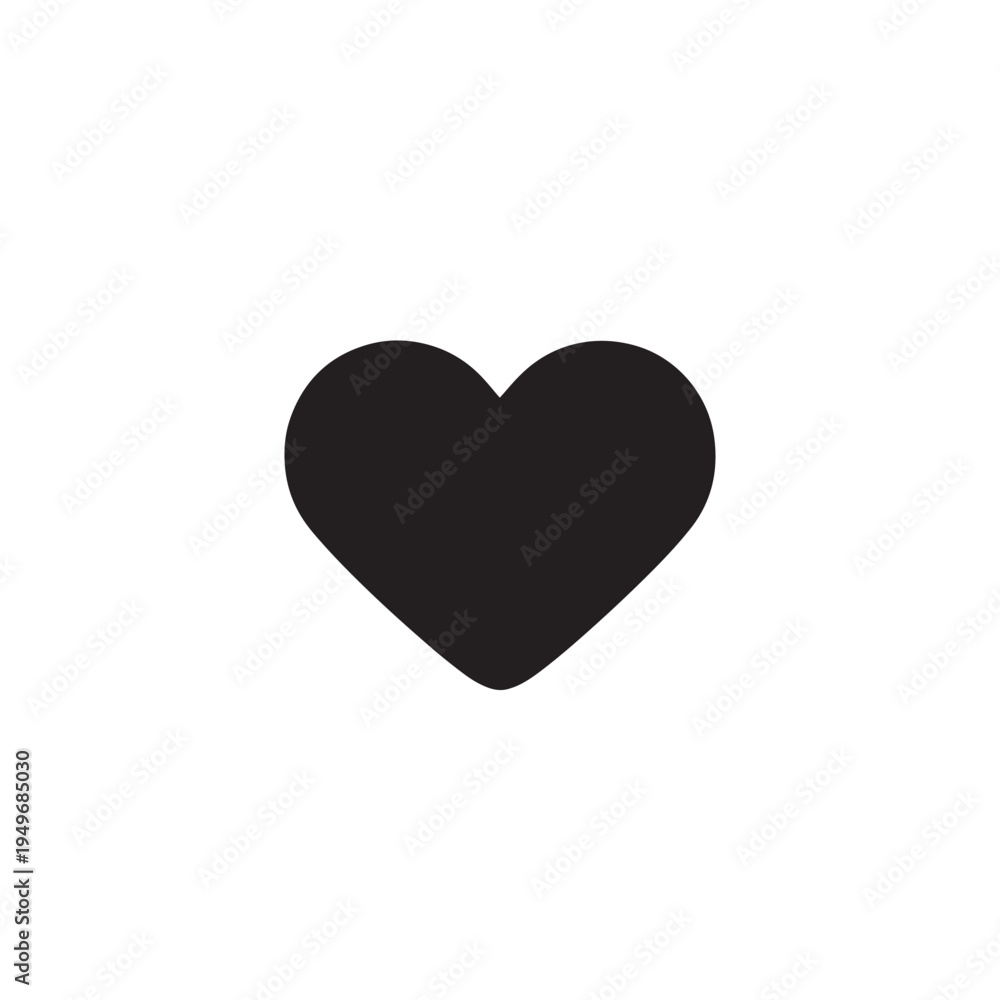 Fototapeta premium Solid Black Heart Icon, Simple 2D Flat Logo, Minimal Silhouette Isolated on White Background