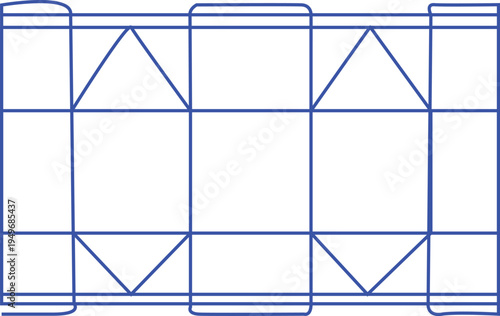 Blue Outline Die Cut Template for Cardboard Packaging Box with Fold Lines and Flaps