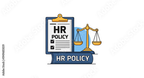 Hr policy icon with scales of justice employment and legal concept