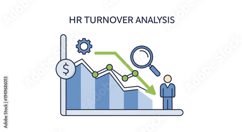 Hr turnover analysis business chart and data illustration on white