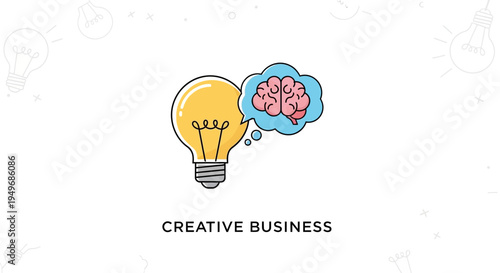 Illustrated lightbulb and brain concept representing creative thinking and ideas