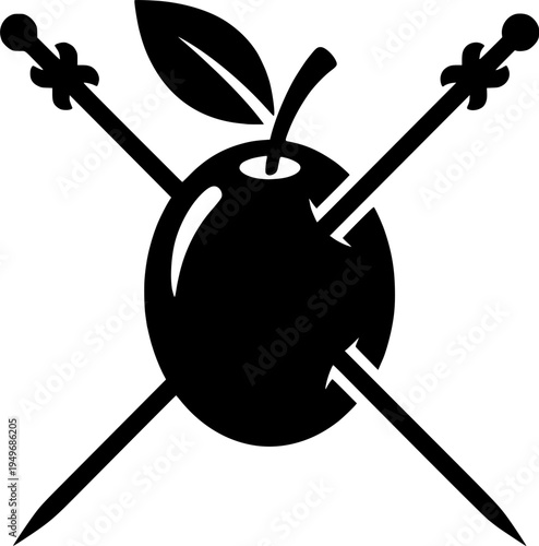 Maraschino cherry on cocktail pick with leaf in sketch style
