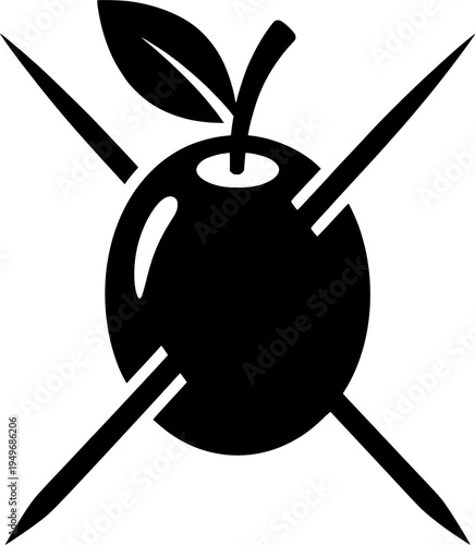 Maraschino cherry on cocktail pick with leaf in sketch style
