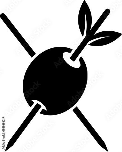 Maraschino cherry on cocktail pick with leaf in sketch style
