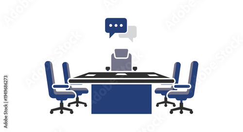 Modern conference room illustration with speech bubbles for communication