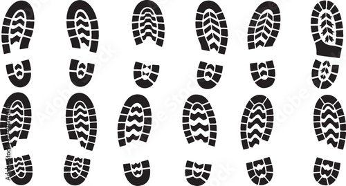 Various Footprints and Shoe Prints in Black and White
