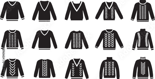 Collection of various black and white sweater designs