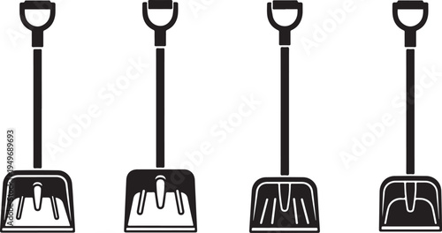 Four Different Shovels with Various Designs and Shapes Shown