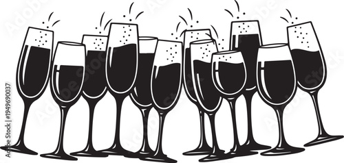 Illustration of champagne glasses in a celebratory toast setting