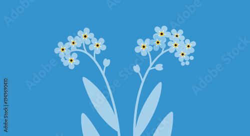 Graceful illustration of delicate blue forget-me-not flower blossoms on a serene azure background, symbolizing remembrance and the tranquil beauty of nature