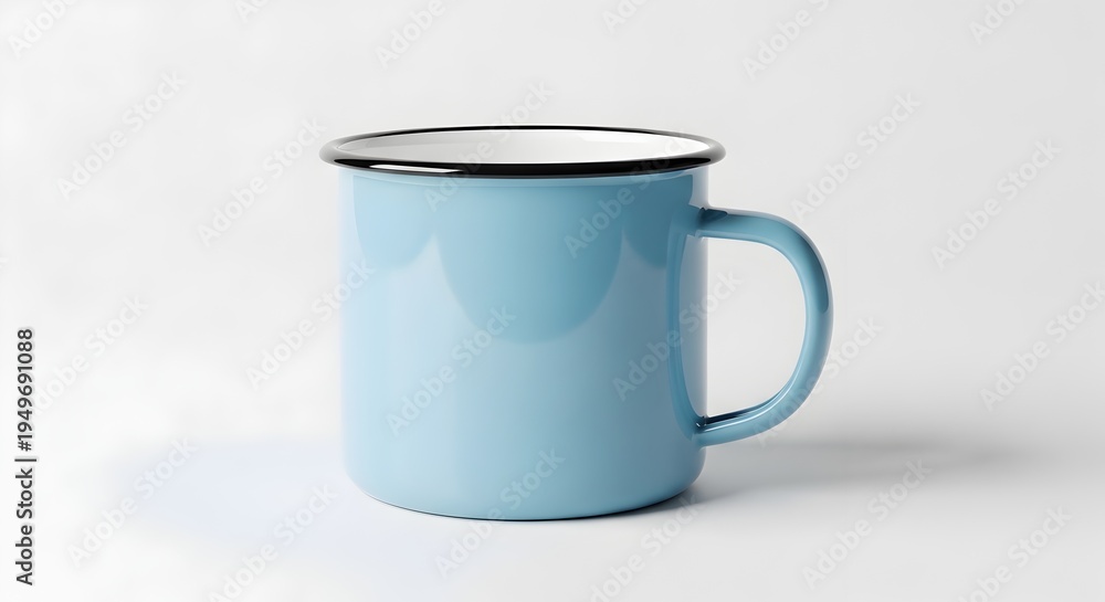 Obraz premium Vibrant Blue Enamel Mug With Sturdy Handle Ready for Hot Beverages