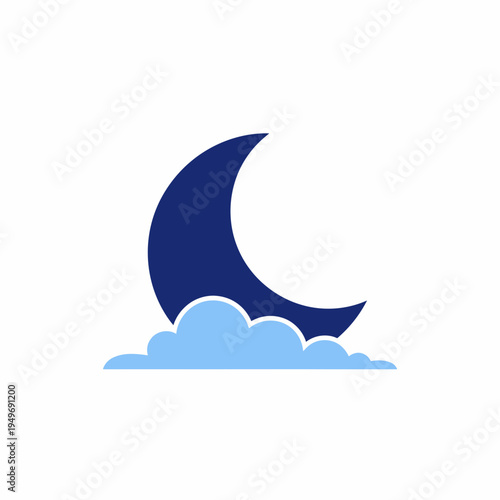 A crescent moon shines brightly on a cloudy night sky