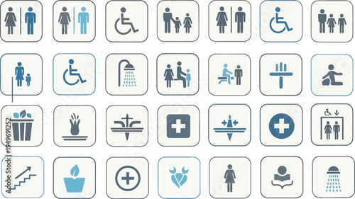 Variety of Bathroom and Service Signs: A comprehensive collection of informational signs and symbols that will surely point the way.