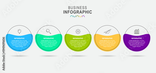 Business Infographic design template Vector with icons and 5 options or steps. Can be used for process diagram, presentations, workflow layout, banner, flow chart, info graph
