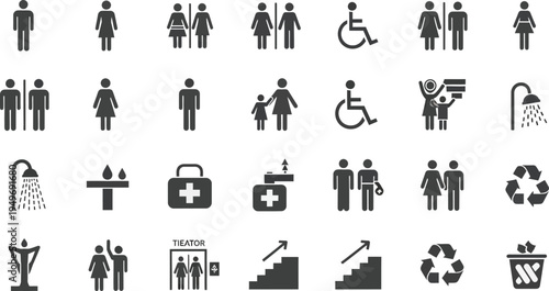 Public Facility Signage: A comprehensive array of universally recognized symbols guides individuals through public spaces, ensuring accessibility, safety, and efficient navigation.