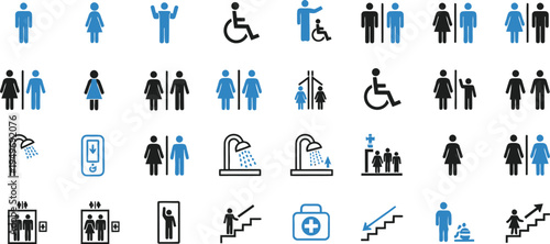 Collection of Universal Symbols and Pictograms: A comprehensive set of universally recognized symbols, each communicating essential information for diverse needs.
