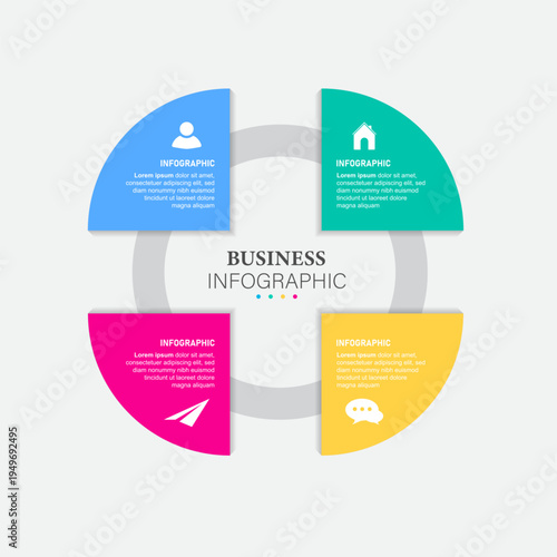 4 points circular infographic element template with icons and colorful flat style, can use for presentation slide