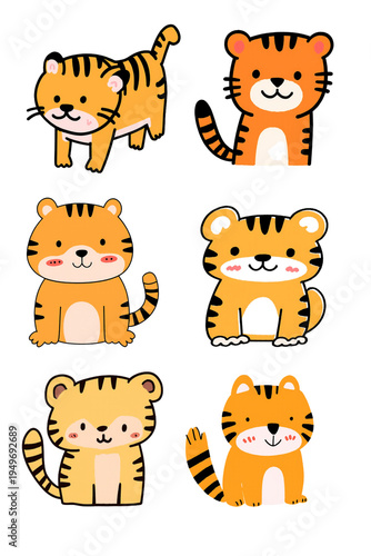 Cute baby tiger cartoon sticker set