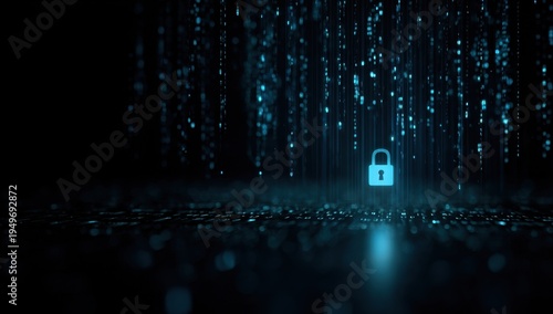 Glowing Padlock in Dark Forest - Cybersecurity Concept, Digital Protection, Encryption.
