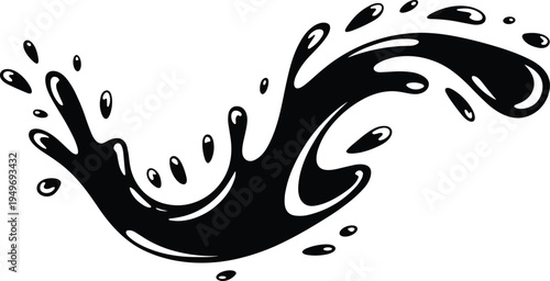 Black ink splash silhouette, dynamic fluid motion, abstract droplet design, bold graphic art, modern splash illustration, creative branding element