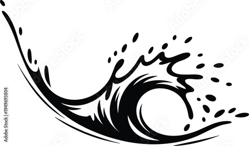 Black wave silhouette, abstract ocean motion, dynamic fluid design, bold graphic art, modern wave illustration, creative branding element, nature symbol