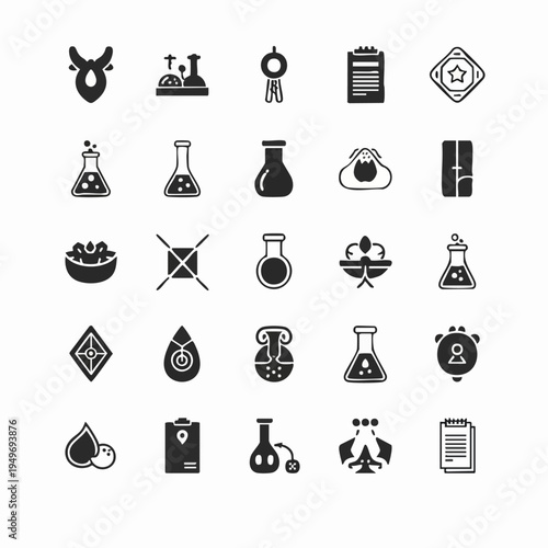 Collection of laboratory glassware icons for science.