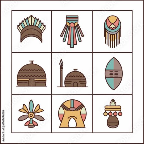 Traditional Native American ceremonial regalia collection.