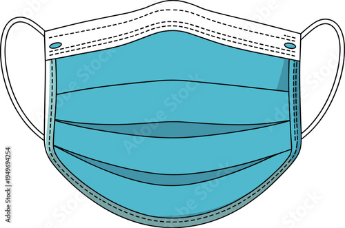 Blue surgical medical face mask illustration isolated on white background for health protection, safety precautions, hygiene standards, and pandemic prevention awareness campaigns