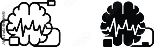 Brainwave monitoring icon set, neuroscience neural signal symbol, medical brain activity analysis concept, neurotechnology vector illustration isolated