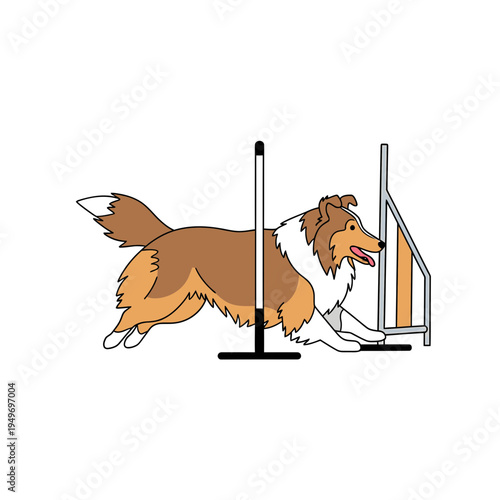 Cartoon Collie Dog Jumping Over Obstacle Course vector illustration