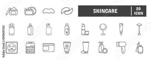 20 Skincare Line Icon Illustration Set