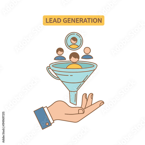 Lead Generation Concept with Funnel and People vector illustration