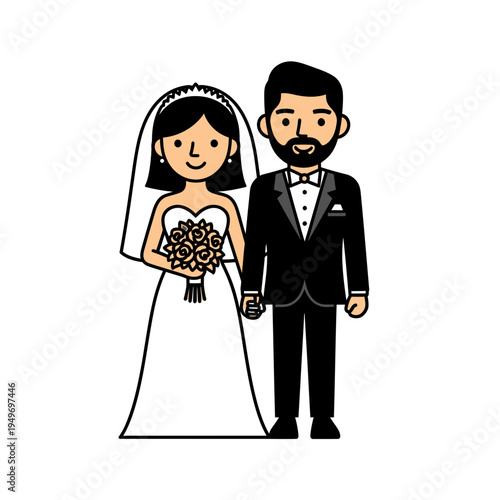 Cartoon Wedding Couple Isolated on White vector illustration