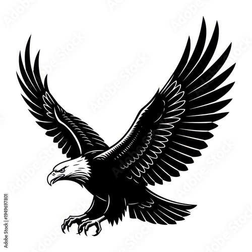 Majestic bald eagle captured in mid-flight with outstretched wings