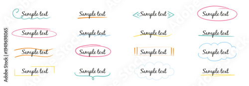 Frame box text hand drawn title set. Box text ribbon banner highlight underline handwriting doodle pen background. Simple cute vintage border ornament tag, marker sketch headline. Vector illustration