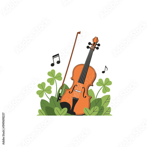St. Patrick's Day Violin with Clovers and Music Notes vector illustration