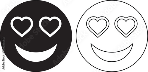 Heart eyes emoji vector set featuring black silhouette and minimalist line art styles, perfect for expressing love, romance, happiness, and positive emotions in digital designs.