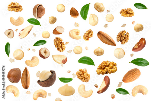 Assorted Mixed Nuts Collection Isolated on White Background