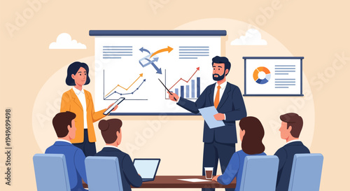 Businessman analyzing data on tablet at desk.